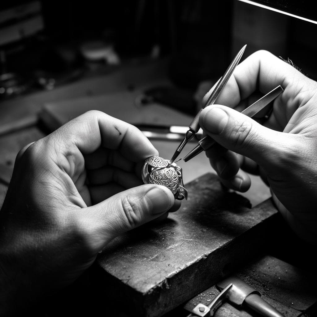 Artisan hands working with silver