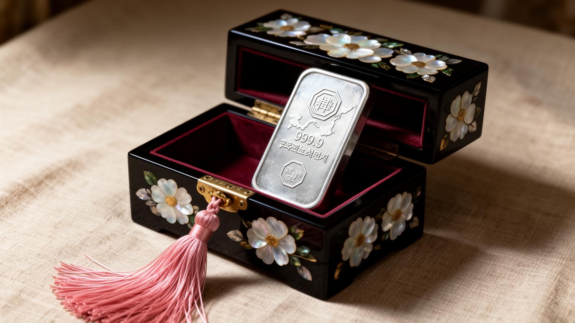 SERIN silver bar in mother-of-pearl box